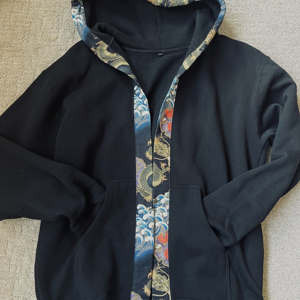 Shoyu Drip Happi Black Hoodie Mens Large Dragon Ajiro Japanese Trim